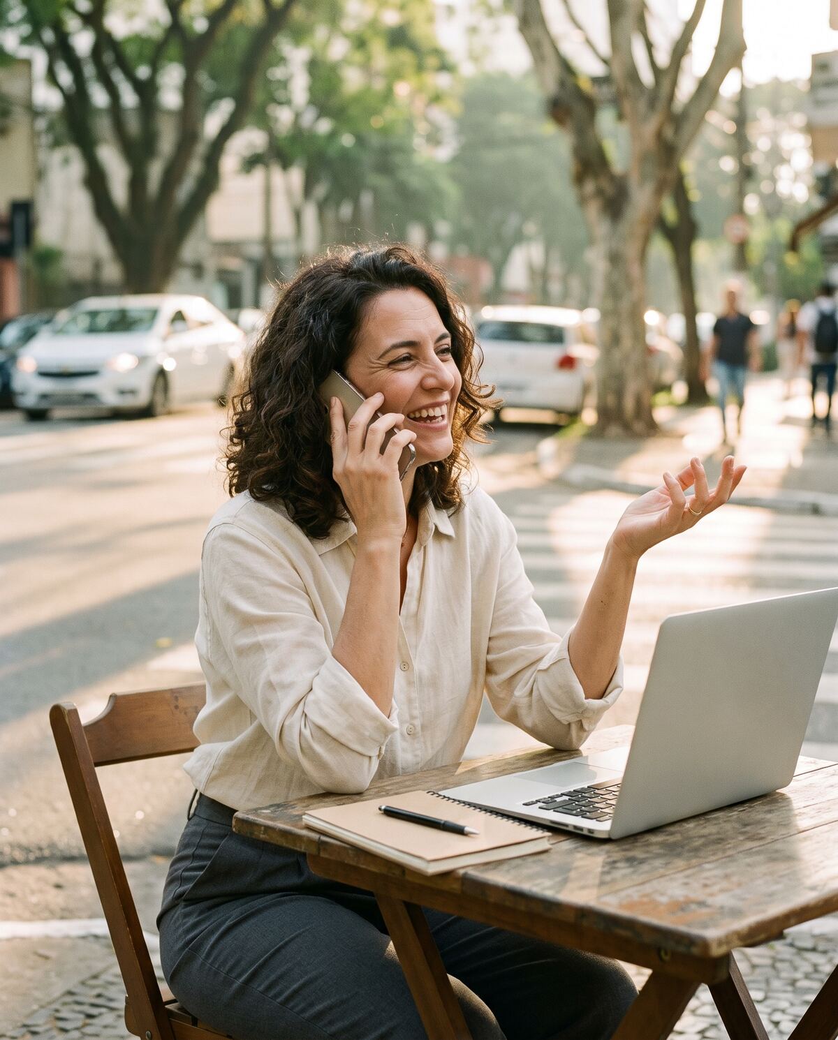 Profissional falando ao telefone enquanto trabalha